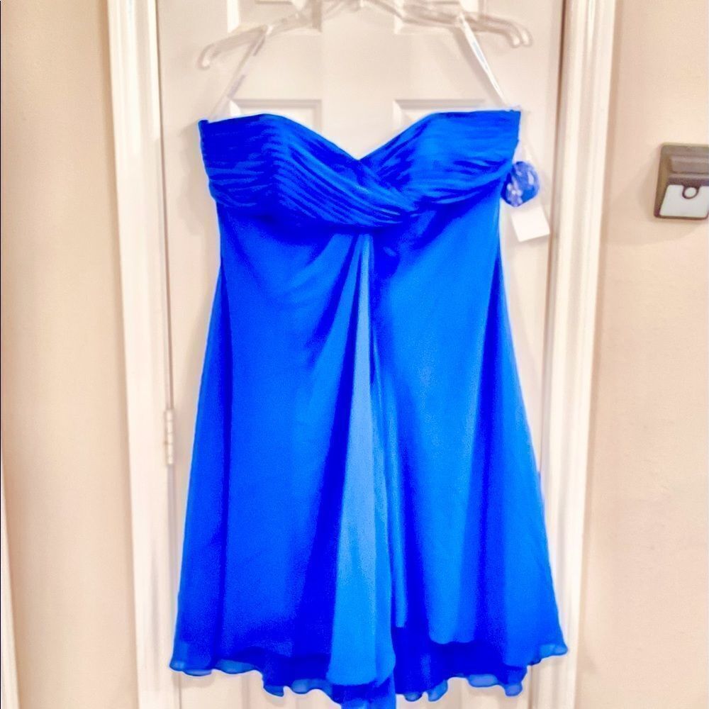 Nwtdavid’s Bridal Women’s Size 10 Blue Strapless Knee Length Dress